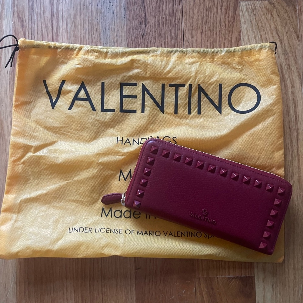 Mario Valentino Red Leather Studded Wallet